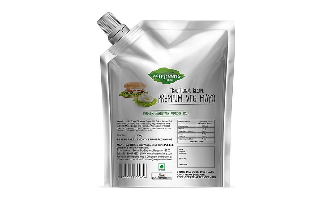 Wingreens Farms Premium Veg Mayo    Pouch  450 grams